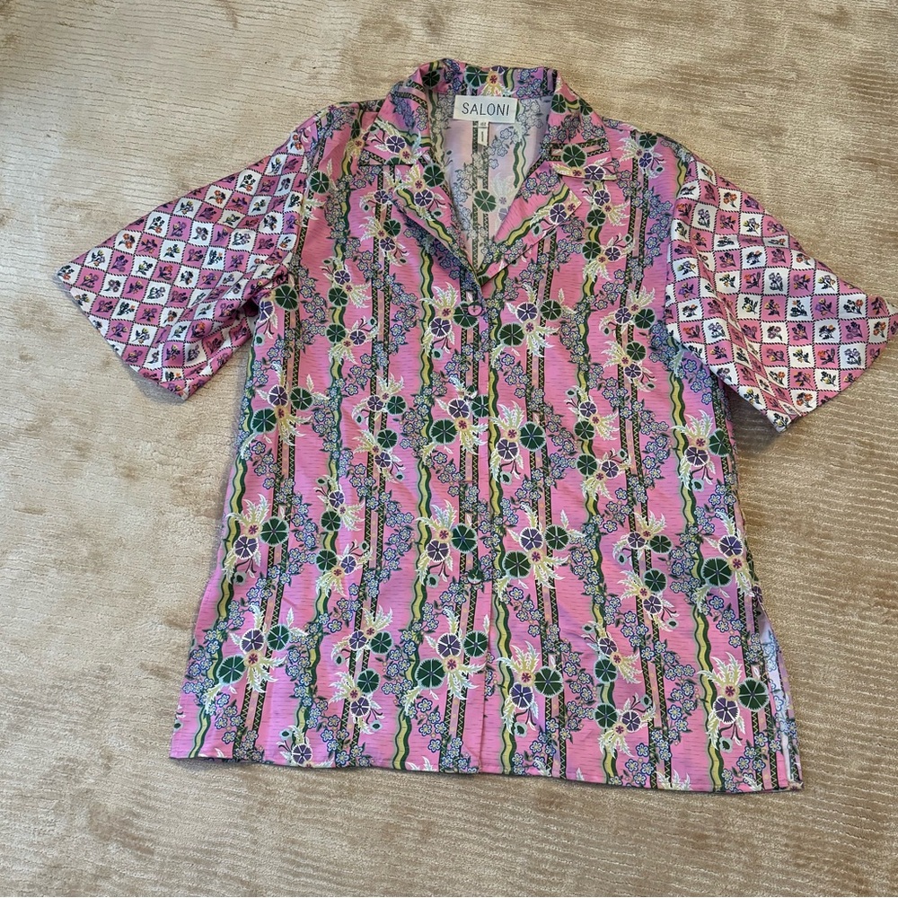 Saloni Paige Thistle Silk T Shirt Button Down 4